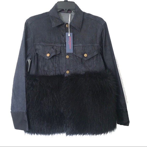 Harvey Faircloth fur panel buttoned denim jacket - Picture 4 of 4